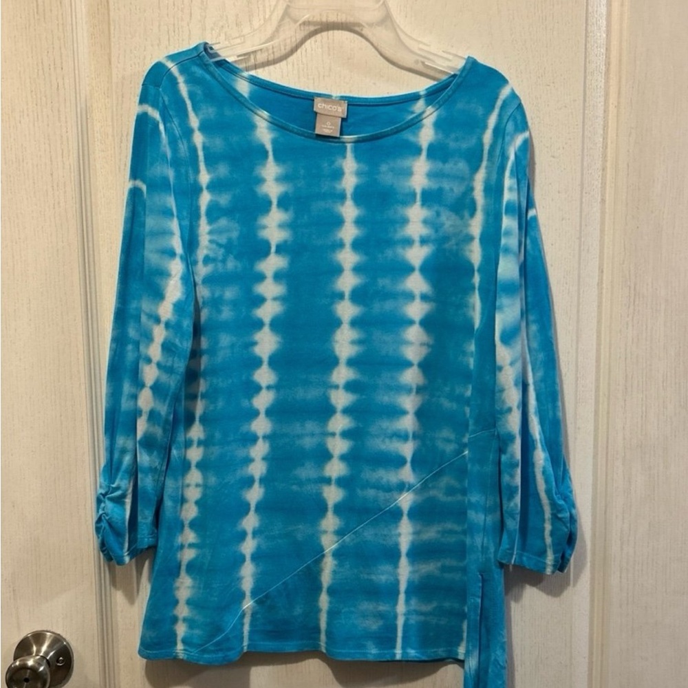Chico's Turquoise and White Long Sleeve Top Size 0